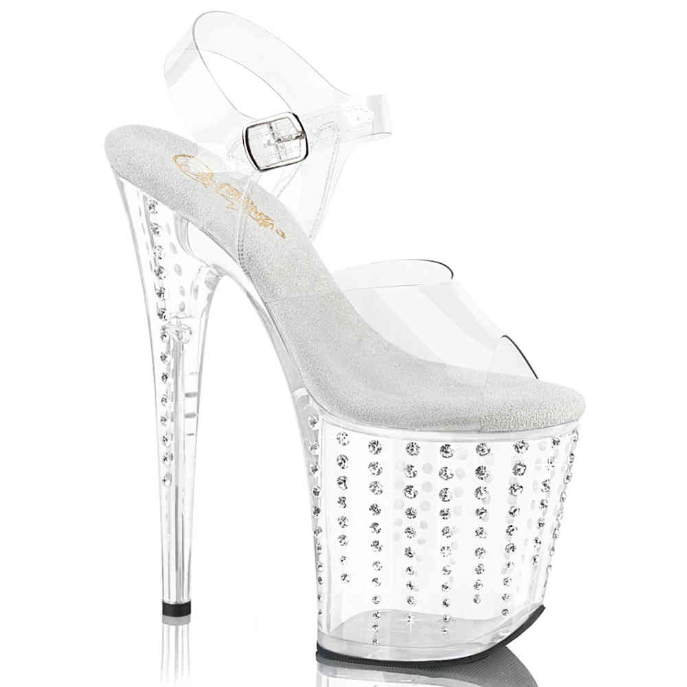 Pleaser - FLAMINGO808TDRS Ankle strap sandal, Pole dance shoes - White/Transparent